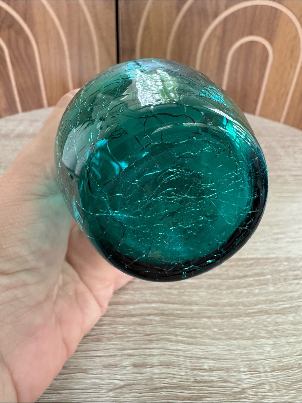 Vintage Green Crackle Glass Bud Vase - Decorative Home Accent - Picture 2 of 3